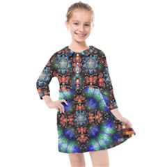 Mosaic Kaleidoscope Form Pattern Kids  Quarter Sleeve Shirt Dress