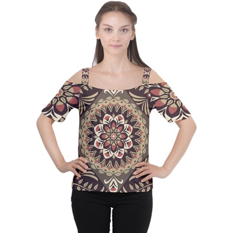 Seamless Pattern Floral Flower Cutout Shoulder Tee by Pakrebo