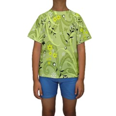 Seamless Pattern Green Garden Kids  Short Sleeve Swimwear