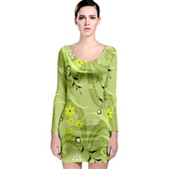 Seamless Pattern Green Garden Long Sleeve Bodycon Dress by Pakrebo