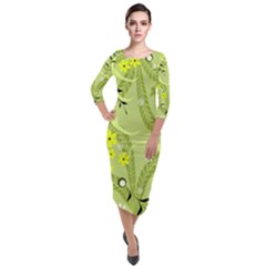 Seamless Pattern Green Garden Quarter Sleeve Midi Velour Bodycon Dress by Pakrebo