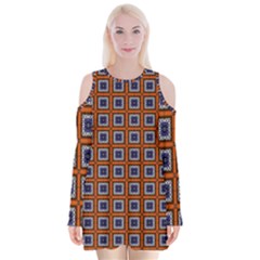 Tile Background Image Pattern Velvet Long Sleeve Shoulder Cutout Dress by Pakrebo