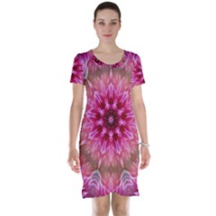 Flower Mandala Art Pink Abstract Short Sleeve Nightdress by Pakrebo