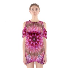 Flower Mandala Art Pink Abstract Shoulder Cutout One Piece Dress by Pakrebo