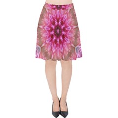 Flower Mandala Art Pink Abstract Velvet High Waist Skirt by Pakrebo