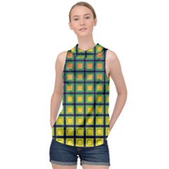 Tile Background Image Pattern Squares High Neck Satin Top by Pakrebo