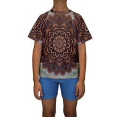 Abstract Art Texture Mandala Kids  Short Sleeve Swimwear