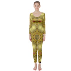 Pattern Background Gold Golden Long Sleeve Catsuit by Pakrebo