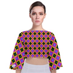 Tile Background Image Design Tie Back Butterfly Sleeve Chiffon Top by Pakrebo