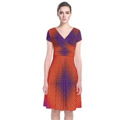 Background Fractals Surreal Design Short Sleeve Front Wrap Dress