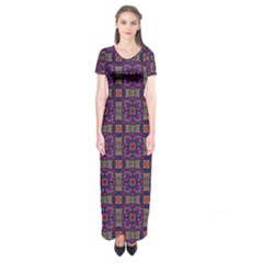 Tile Pattern Background Image Purple Short Sleeve Maxi Dress by Pakrebo