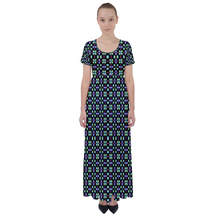 Background Image Pattern High Waist Short Sleeve Maxi Dress