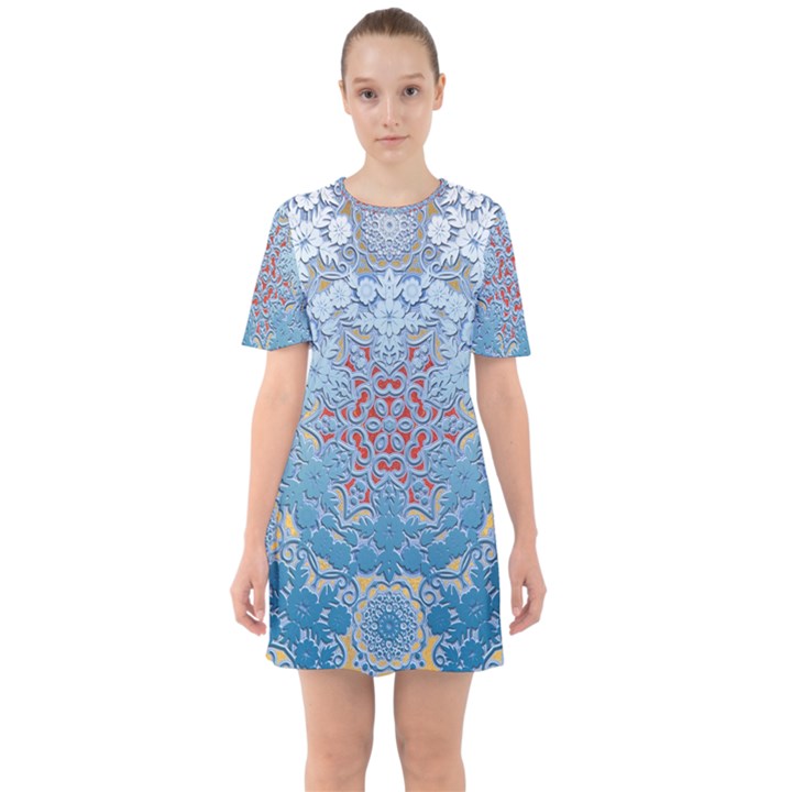 Pattern Background Pattern Sixties Short Sleeve Mini Dress