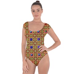 Background Image Tile Pattern Short Sleeve Leotard 