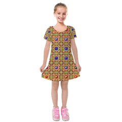 Background Image Tile Pattern Kids  Short Sleeve Velvet Dress