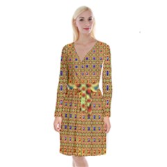 Background Image Tile Pattern Long Sleeve Velvet Front Wrap Dress