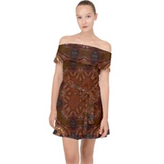 Background Image Structure Brown Black Off Shoulder Chiffon Dress by Pakrebo