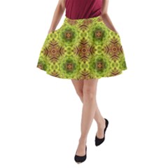 Tile Background Image Pattern Green A-line Pocket Skirt