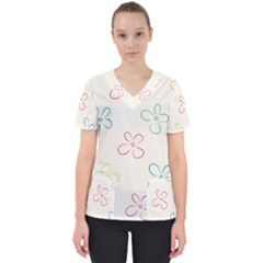 Flower Background Nature Floral Women s V-neck Scrub Top by Mariart
