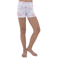 Pastel Pink Hearts Kids  Lightweight Velour Yoga Shorts by retrotoomoderndesigns