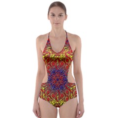 Background Image  Wall Design Cut-Out One Piece Swimsuit