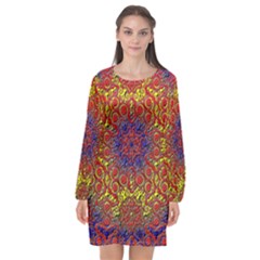 Background Image  Wall Design Long Sleeve Chiffon Shift Dress 