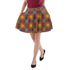 Tile Background Image Decorative A-line Pocket Skirt