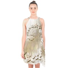 Flora Flowers Background Leaf Halter Collar Waist Tie Chiffon Dress