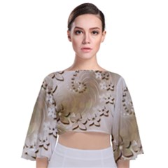 Flora Flowers Background Leaf Tie Back Butterfly Sleeve Chiffon Top