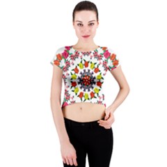 Tile Background Image Color Pattern Flowers Crew Neck Crop Top by Pakrebo