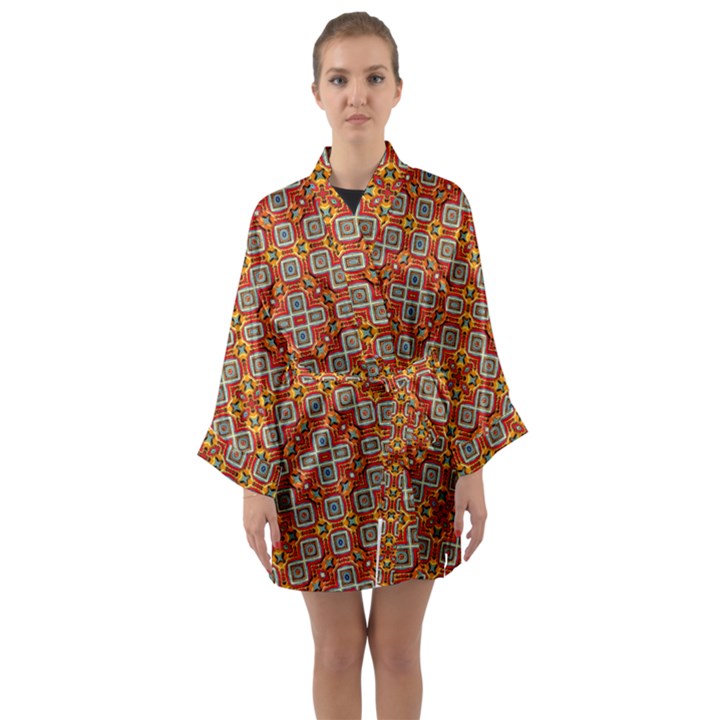 Tile Background Image Pattern Long Sleeve Kimono Robe