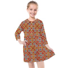 Tile Background Image Pattern Kids  Quarter Sleeve Shirt Dress by Pakrebo