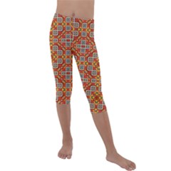 Tile Background Image Pattern Kids  Lightweight Velour Capri Leggings 