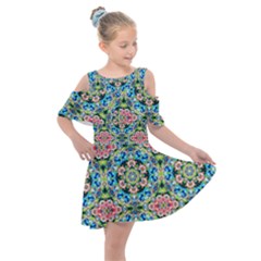 Tile Background Pattern Pattern Kids  Shoulder Cutout Chiffon Dress by Pakrebo