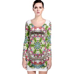 Floral Wreath Tile Background Image Long Sleeve Bodycon Dress