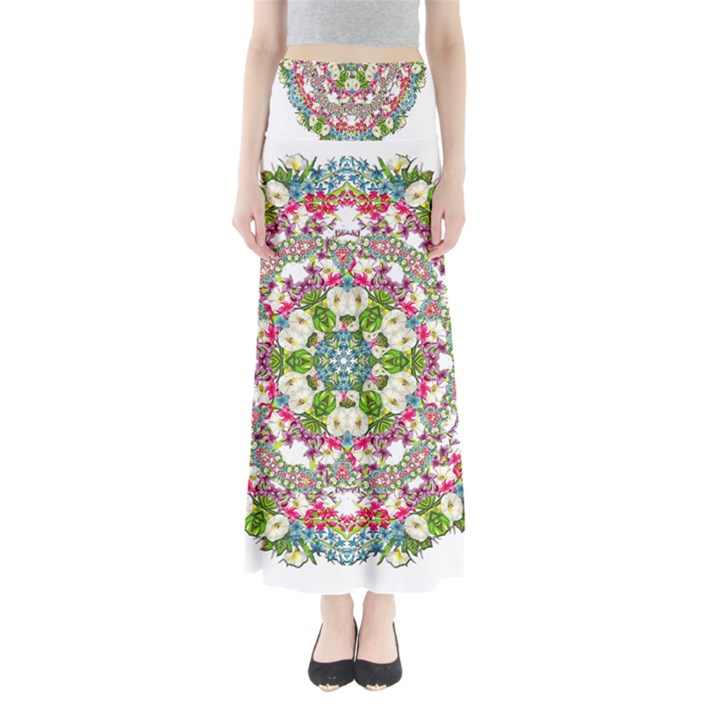 Floral Wreath Tile Background Image Full Length Maxi Skirt