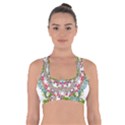 Floral Wreath Tile Background Image Cross Back Sports Bra View1