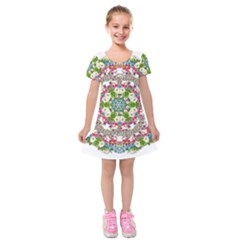 Floral Wreath Tile Background Image Kids  Short Sleeve Velvet Dress