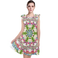 Floral Wreath Tile Background Image Tie Up Tunic Dress