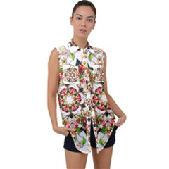 Tile Background Image Star Pattern Sleeveless Chiffon Button Shirt