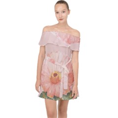 Cactus flower on pink ink Off Shoulder Chiffon Dress