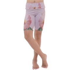 Cactus flower on pink ink Kids  Lightweight Velour Cropped Yoga Leggings