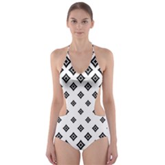 Black And White Tribal Cut-out One Piece Swimsuit by retrotoomoderndesigns