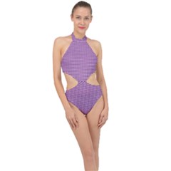 Purple Gingham Halter Side Cut Swimsuit by retrotoomoderndesigns