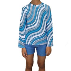 Blue Wave Surges On Kids  Long Sleeve Swimwear by WensdaiAmbrose