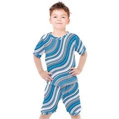 Blue Wave Surges On Kids  Tee And Shorts Set by WensdaiAmbrose