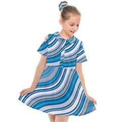 Blue Wave Surges On Kids  Short Sleeve Shirt Dress by WensdaiAmbrose