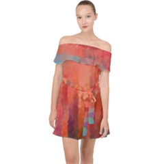Coral Rainbow Off Shoulder Chiffon Dress by DressitUP