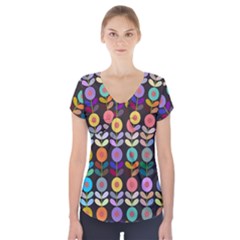 Zappwaits Flowers Short Sleeve Front Detail Top by zappwaits