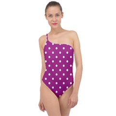 Fuschia Polka Dot Classic One Shoulder Swimsuit by retrotoomoderndesigns